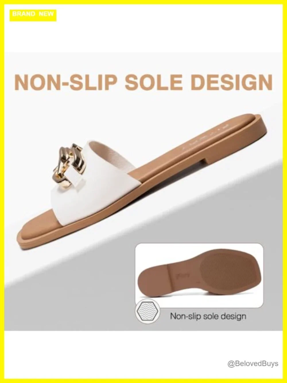 Faux Leather Slide Sandals with Gold Buckle - Cushioned Insole